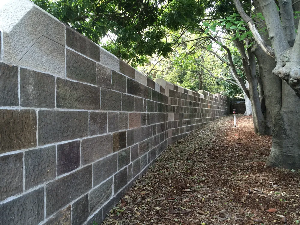 Rebuilt heritage sandstone wall
